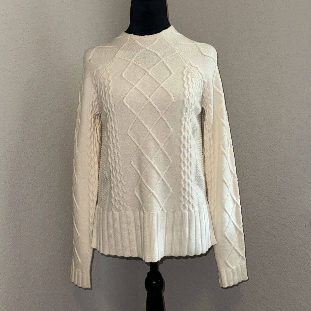Cyrus Sweater Women's XS Off-white Rayon Cable Knitted Long Sleeve Pullover